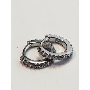 Sterling Silver Pavé Huggie Earrings - Sparkling White